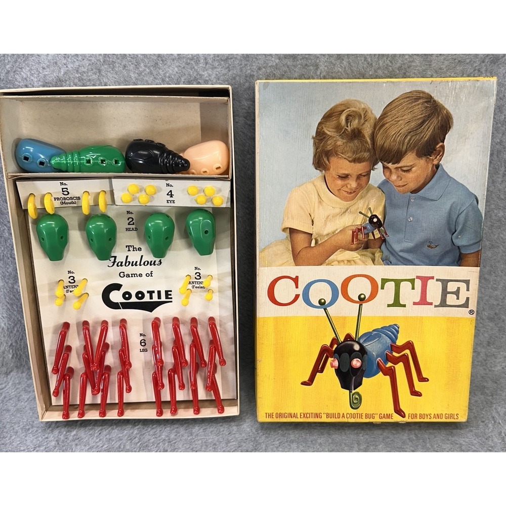 Vintage Cootie Game Schaper 1949 Complete Build A Cootie Bug Original Box